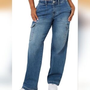 True Religion Blue Wide-Leg Cargo Jeans